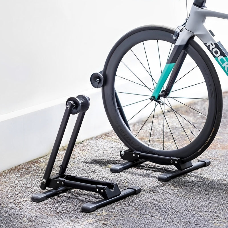 Bicycle on a stand with a blurred background
