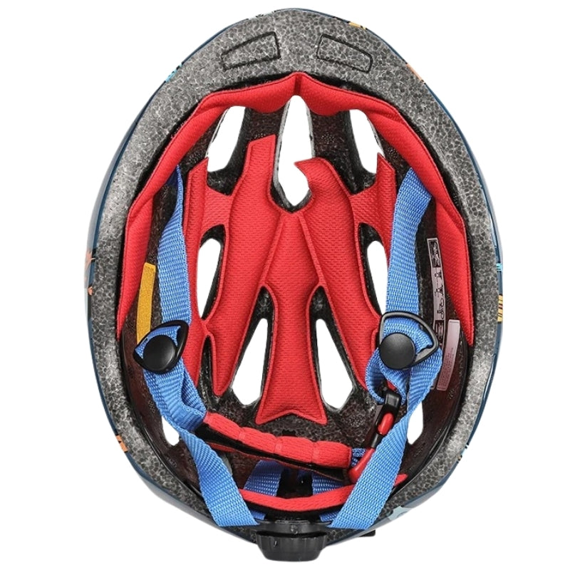 Close-up of a red and blue helmet with a white background