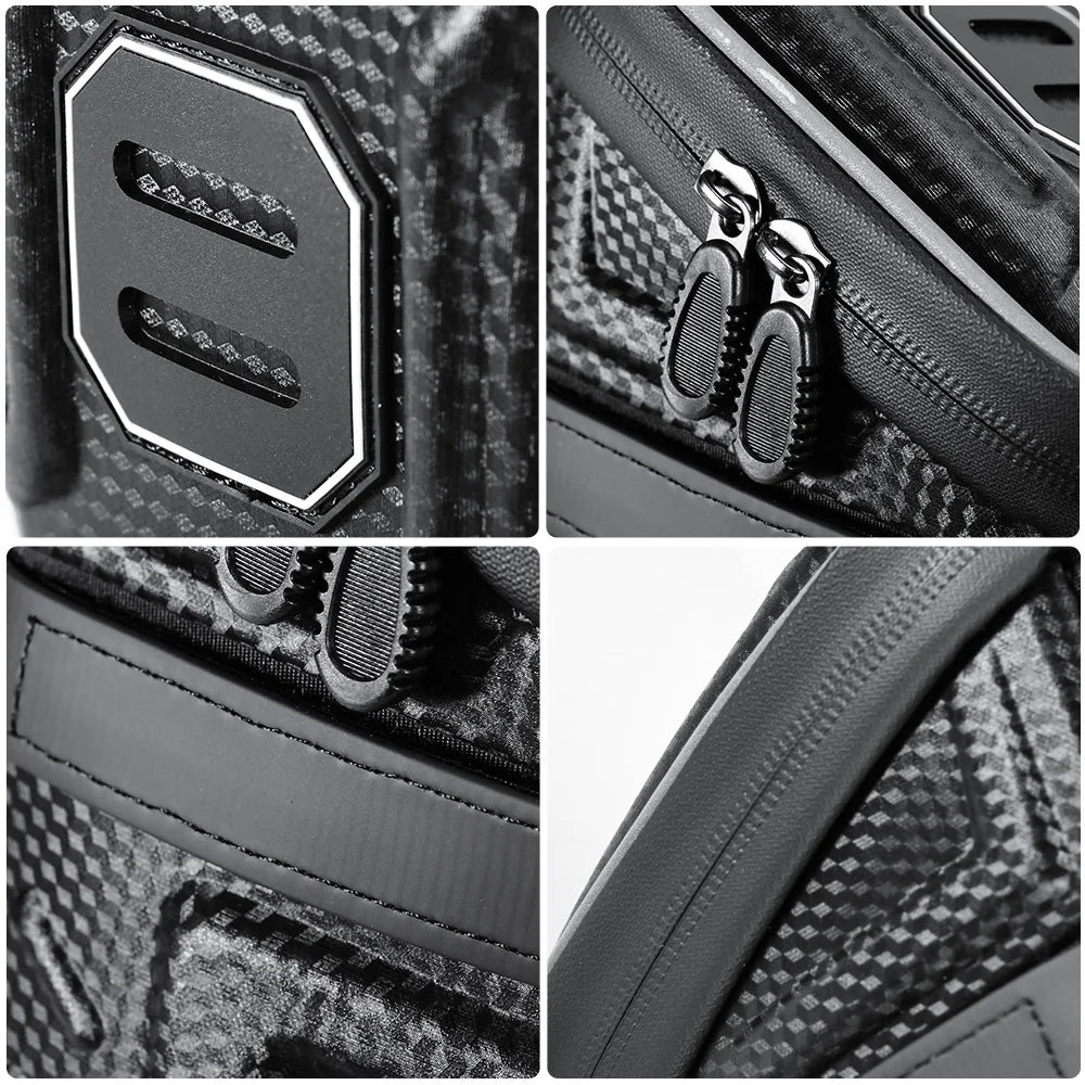 side view of black saddle bag installed on MTB