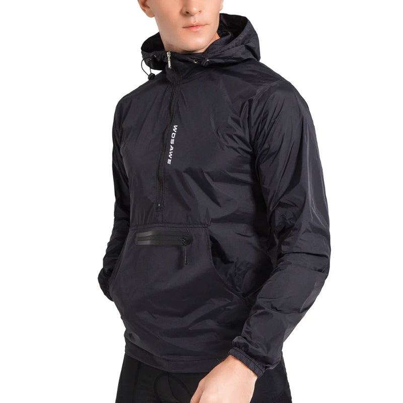 Black hooded jacket with brand logo on a white background