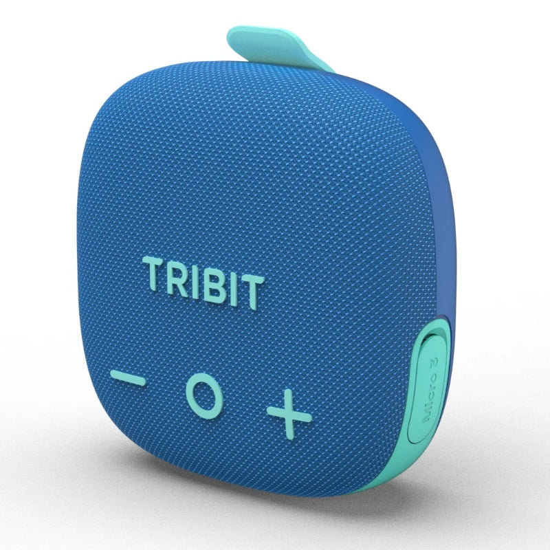 Blue Tribit portable speaker on a white background
