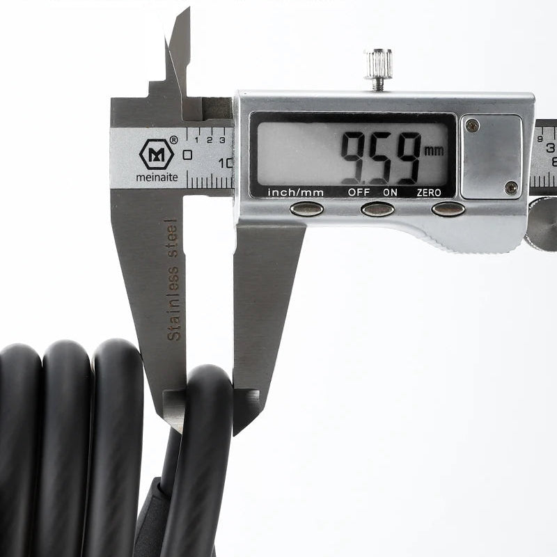 A digital caliper measuring a black cylindrical lock body, with text reading 'Reinforcement Lock Body' and 'More Secure And Secure' on a clean white background.