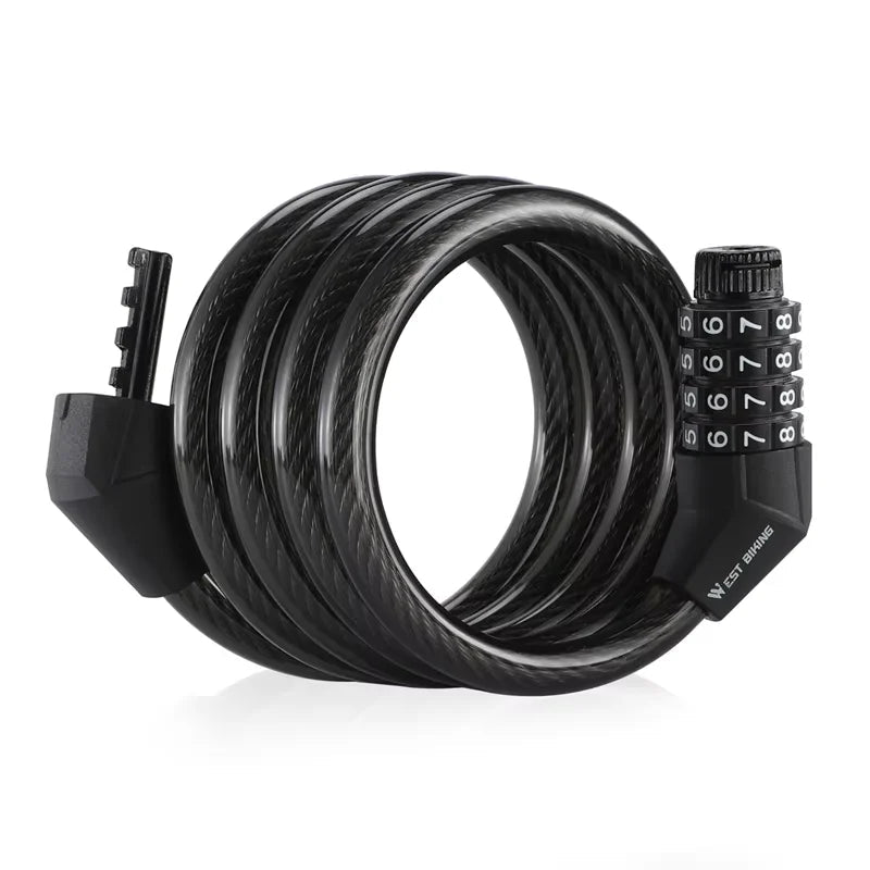 Black bike lock with a combination lock on a white background