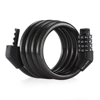 Black bike lock with a combination lock on a white background