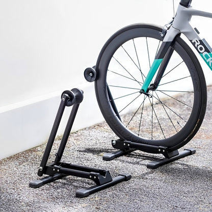 Bicycle on a stand with a blurred background