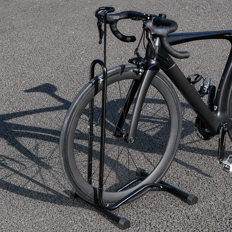 Bicycle on a stand on a concrete surface