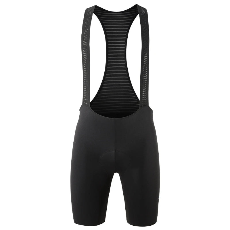 Black cycling bib shorts with mesh back on a white background