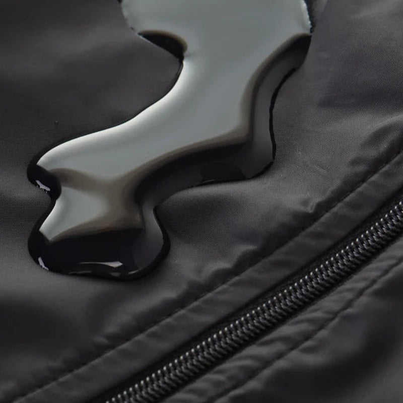 Close-up of a black jacket with a zipper