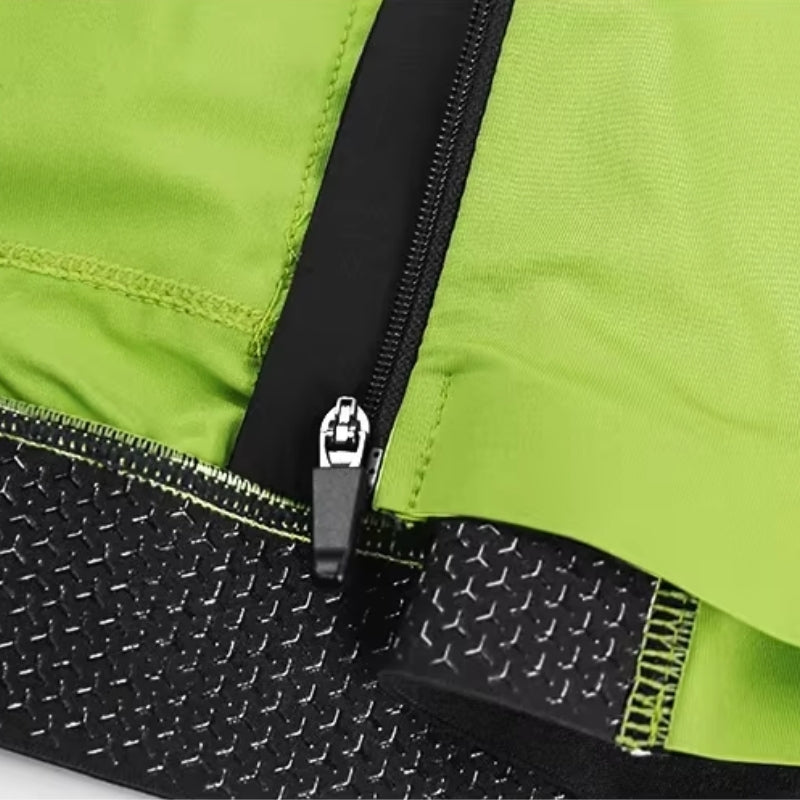 Close-up of a green jacket with a black zipper