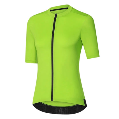 Green cycling jersey with black zipper on a white background