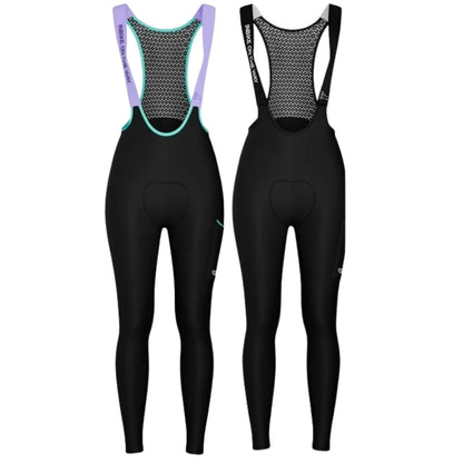 Black cycling bib shorts with patterned back on a white background
