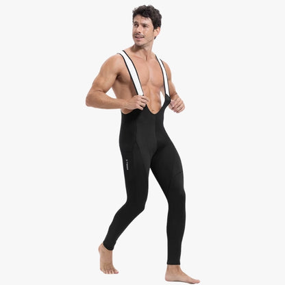 Man wearing a black wetsuit with white straps on a white background