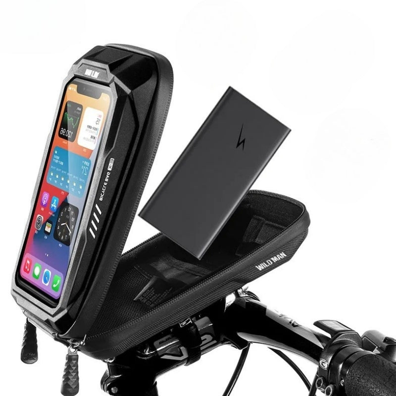 Phone mount with smartphone displaying colorful app interface on a white background