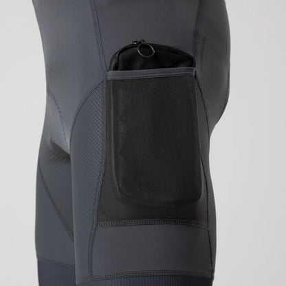 Black cycling shorts compression fit on model during riding