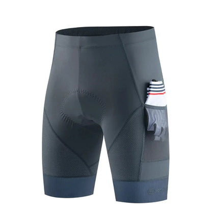 Men's black cycling shorts with 2 mesh pockets and 3D padded cushion front view
