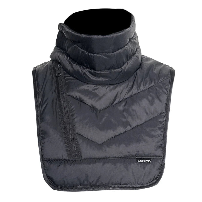 Black puffer vest with brand logo on a white background