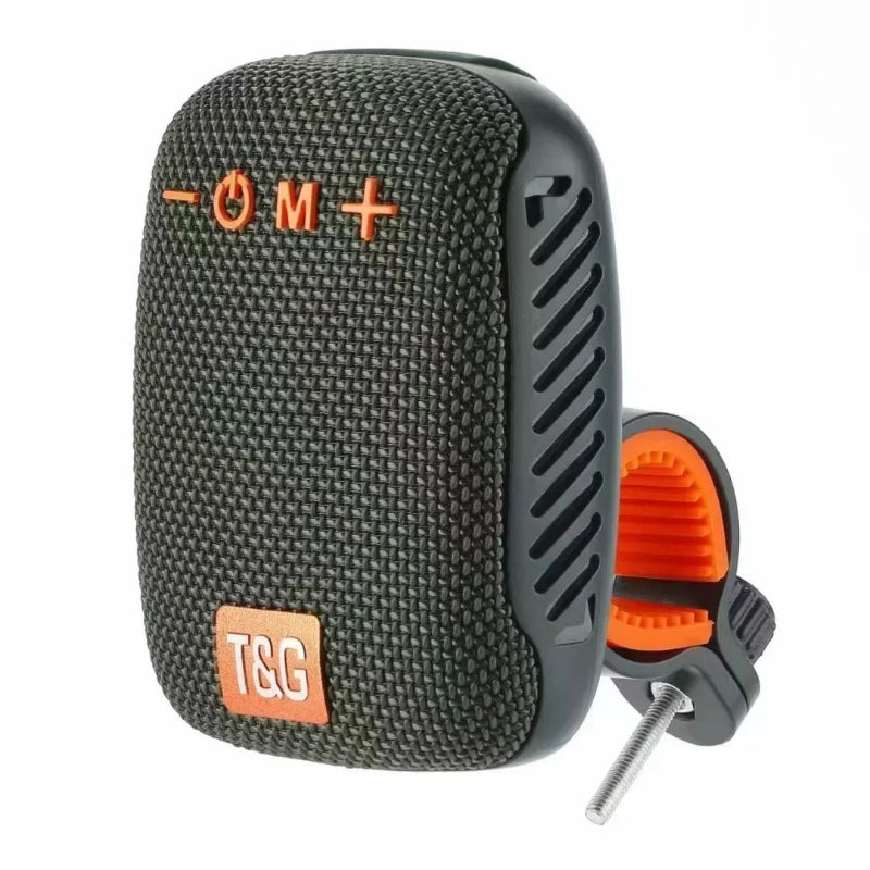 Black and orange portable speaker on a white background
