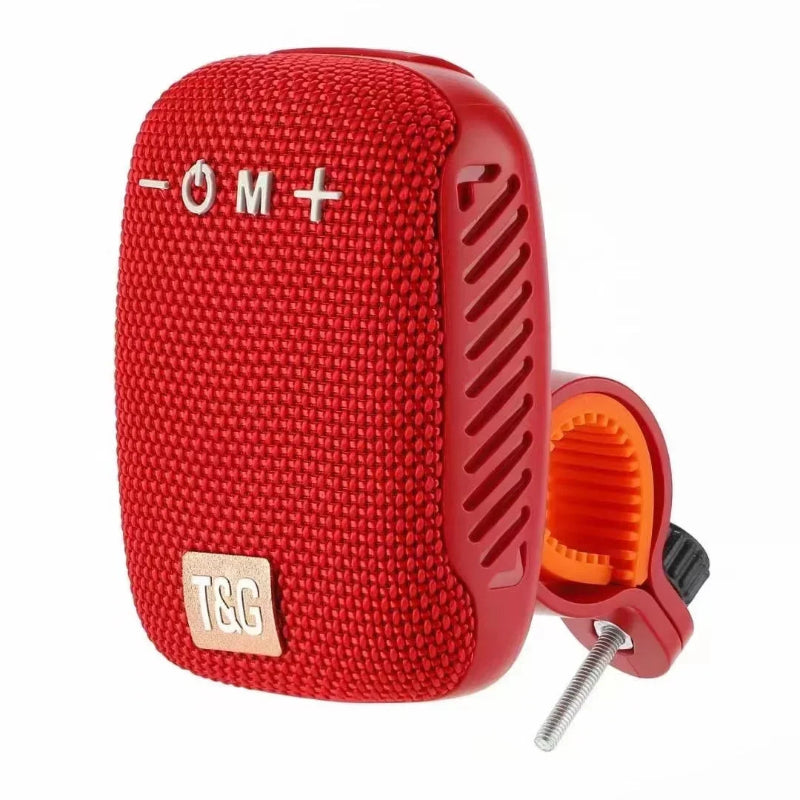 Red portable speaker with a visible brand logo on a white background