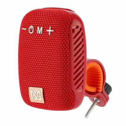 Red portable speaker with a visible brand logo on a white background