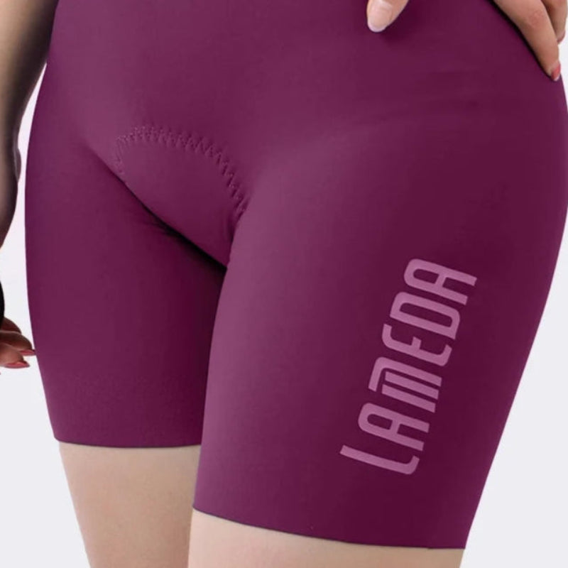 Purple Women Bib Shorts on a white background
