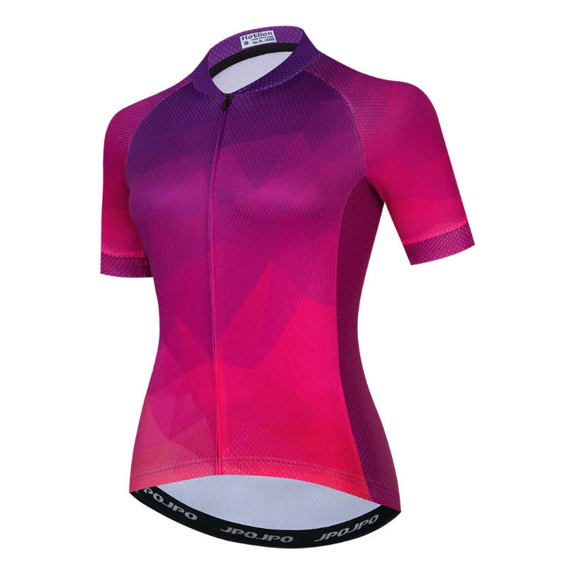 Pink and purple cycling jersey on a white background