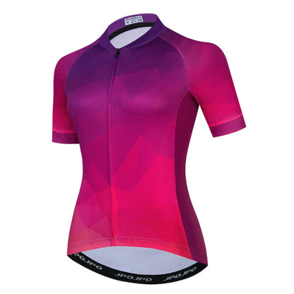 Pink and purple cycling jersey on a white background
