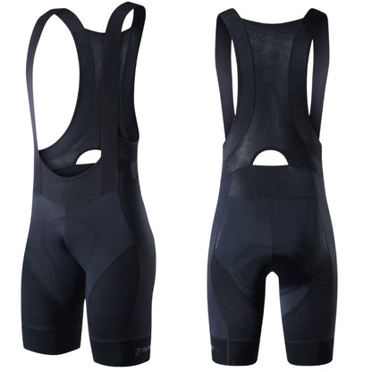 Black cycling bib shorts shown from front and back on a white background