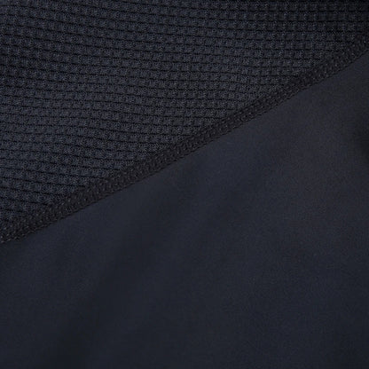 Close-up of two different textures of black fabric