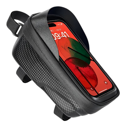 Black phone case with a red smartphone inside on a white background