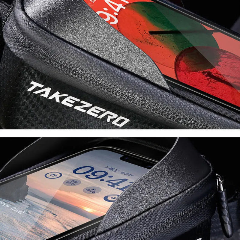 Black phone case with  a smartphone screen. bicycle handlebar bag
