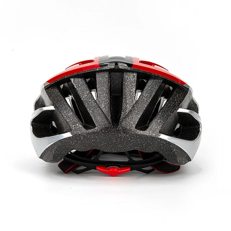 Black and red bicycle helmet on a white background
