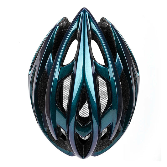 Blue and black bicycle helmet on a white background