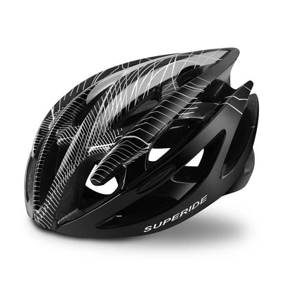 Black and white bicycle helmet with 'Superide' branding on a white background