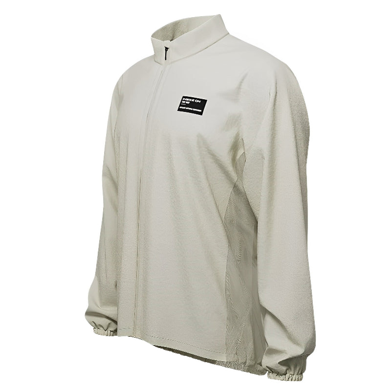 Breathable waterproof fabric texture of men's cycling windbreaker - front beige