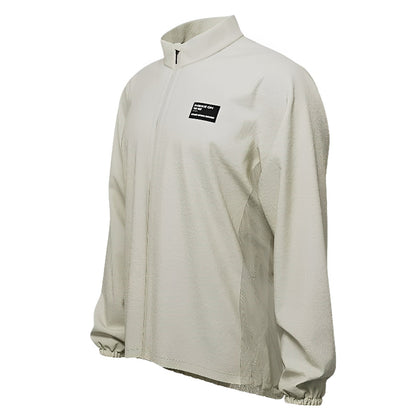 Breathable waterproof fabric texture of men's cycling windbreaker - front beige