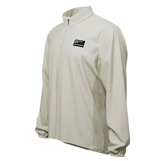 Breathable waterproof fabric texture of men's cycling windbreaker - front beige