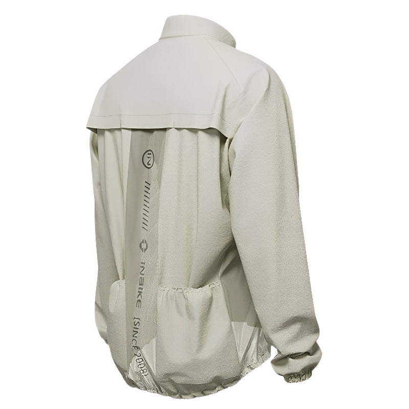Breathable waterproof fabric texture of men's cycling windbreaker - back beige