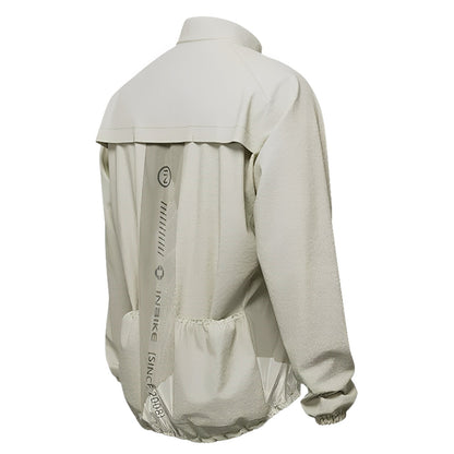 Breathable waterproof fabric texture of men's cycling windbreaker - back beige