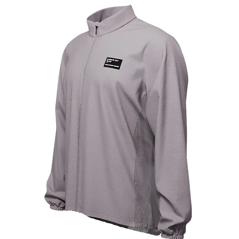Breathable waterproof fabric texture of men's cycling windbreaker - front gray