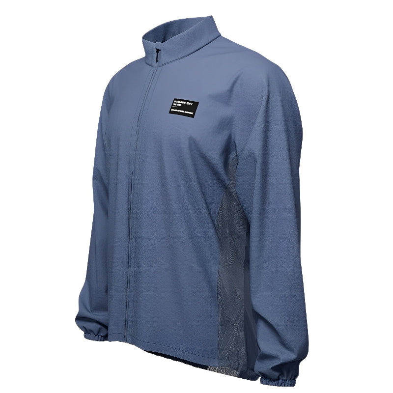 Breathable waterproof fabric texture of men's cycling windbreaker - front blue