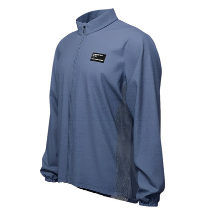 Breathable waterproof fabric texture of men's cycling windbreaker - front blue