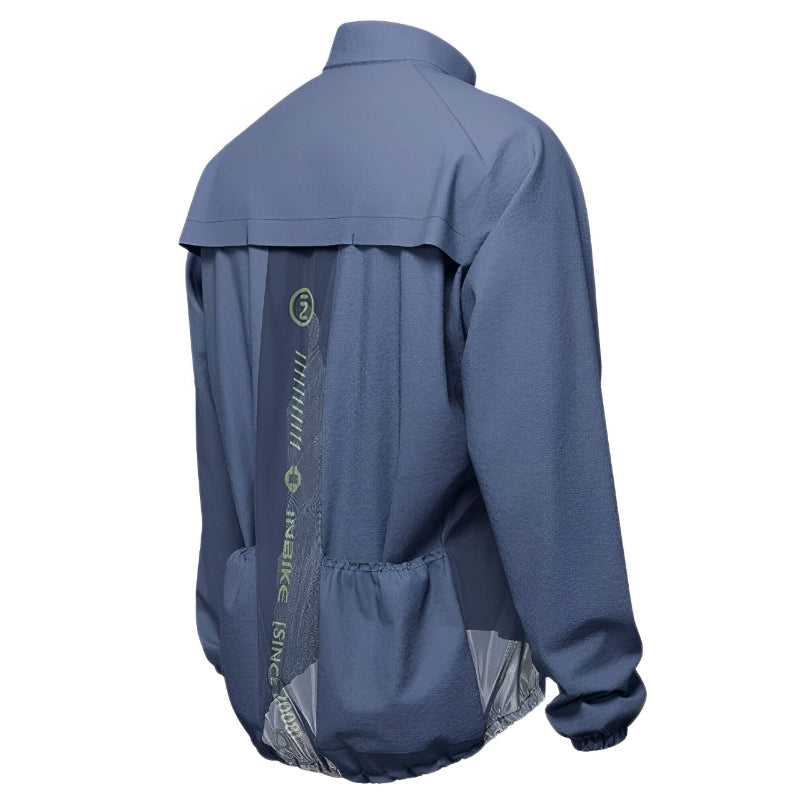 Breathable waterproof fabric texture of men's cycling windbreaker - back blue