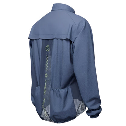 Breathable waterproof fabric texture of men's cycling windbreaker - back blue