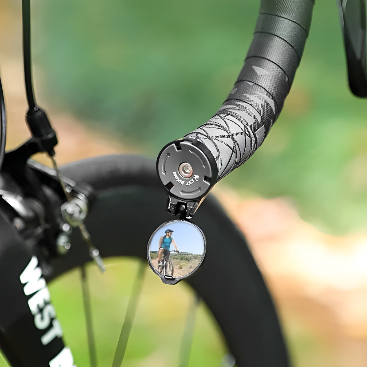 mirror used as handlebar end plug blocking dust