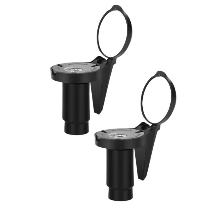 Two black motorcycle mirrors on a white background