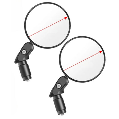 Two bike mirrors with red lines indicating field of view on a white background