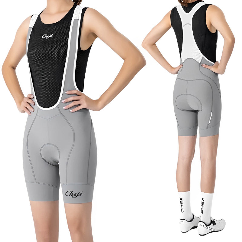 front and back comparison of women bib shorts with padding