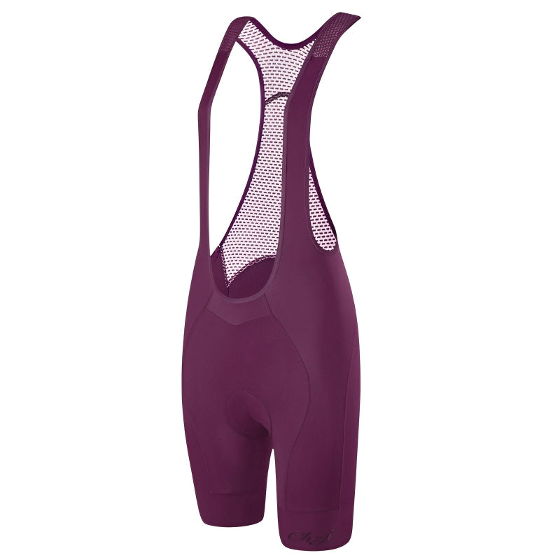Purple cycling bib shorts on a white background