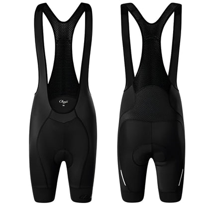 Black cycling bib shorts on a white background