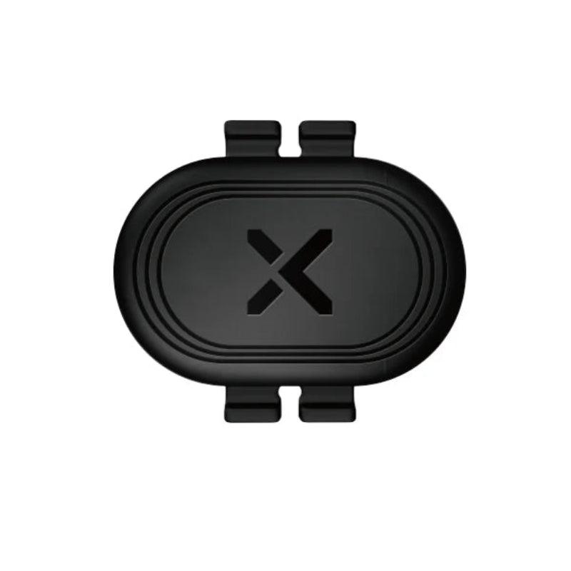 Black Speed/Cadence Sensor on a white background with orange label